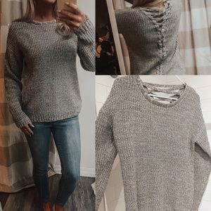 Madison Lilly Heather Grey Sweater With Braided Back